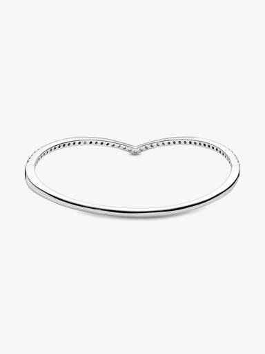 Wishbone silver bangle with clear cubic zirconia