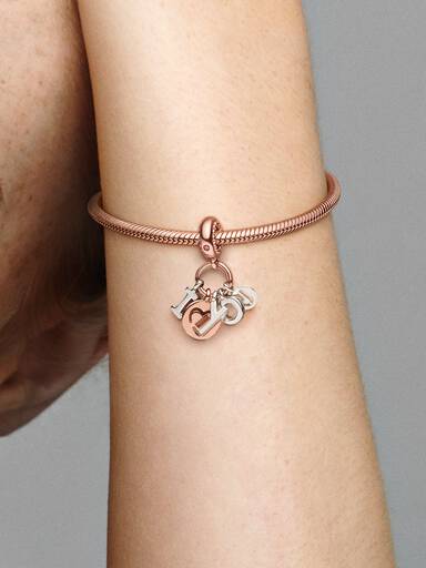 I love you 14k rose gold-plated and silver dangle with red cubic zirconia
