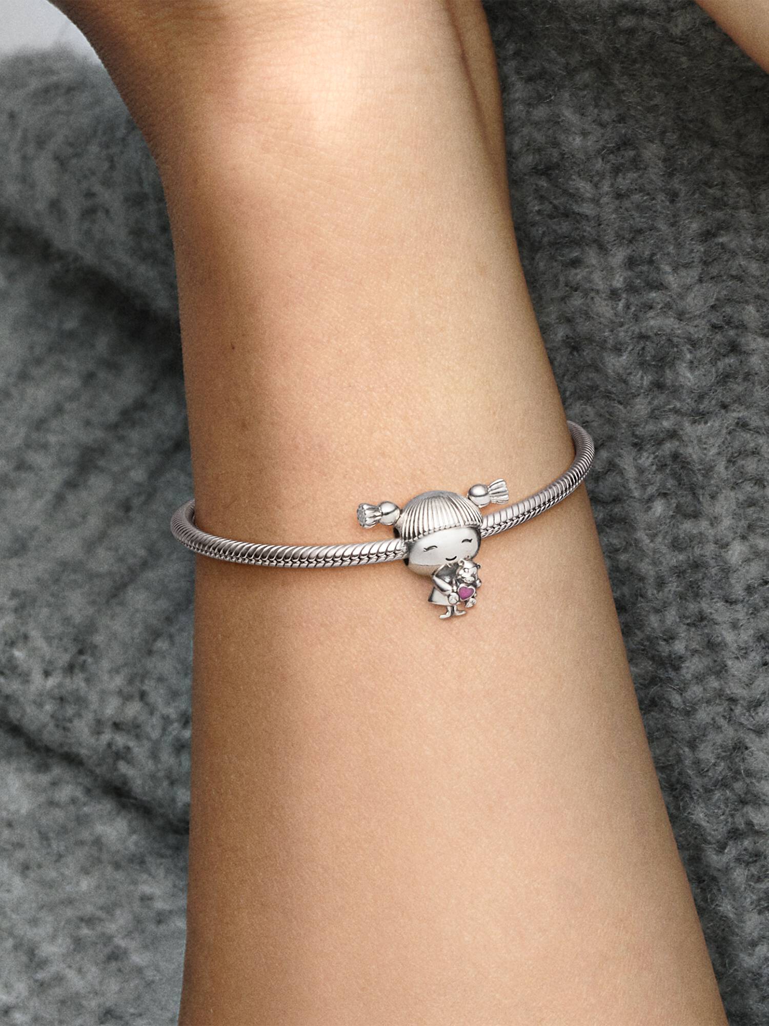 Girl silver charm with pink enamel