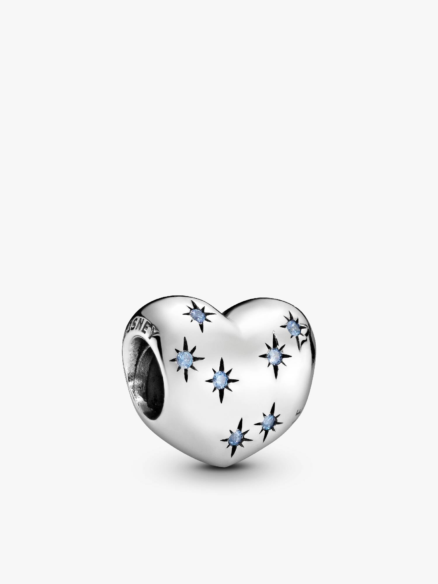 Disney Cinderella heart silver charm with fancy light blue cubic zirconia
