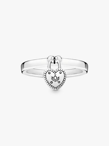 Heart padlock silver ring