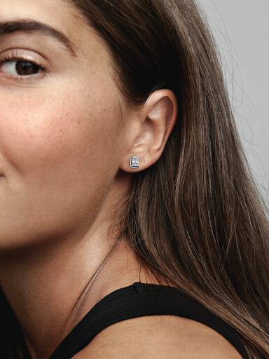 Rectangular Sparkling Halo Stud Earrings