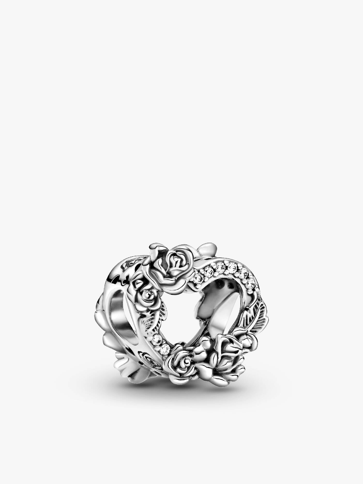 Open Heart & Rose Flowers Charm