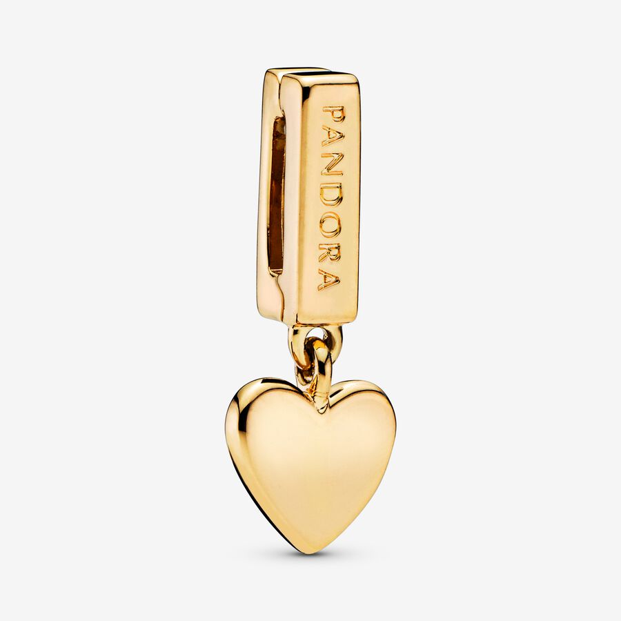 PANDORA Reflexions dangling heart clip charm in 14k gold-plated image number 0