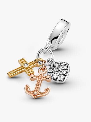 Triple-tone Cross, Heart, & Anchor Dangle Charm