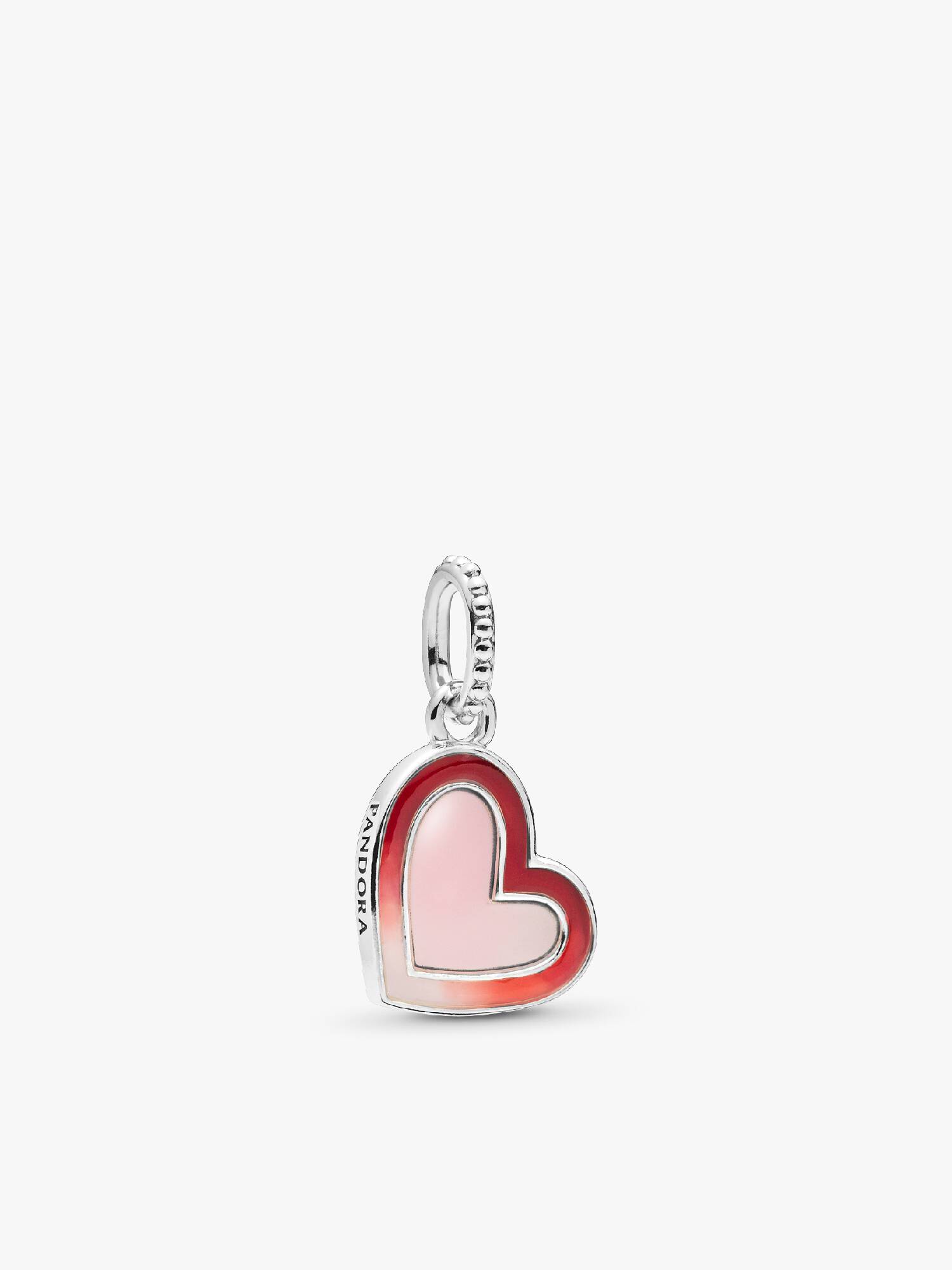 Asymmetrical heart silver dangle with shaded red and pink enamel