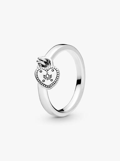 Heart padlock silver ring