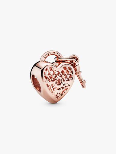 Heart padlock and key 14k rose gold-plated charm