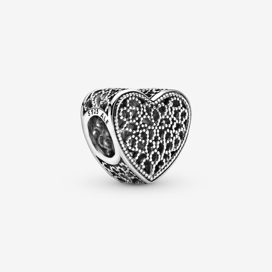 Openwork heart silver charm image number 0