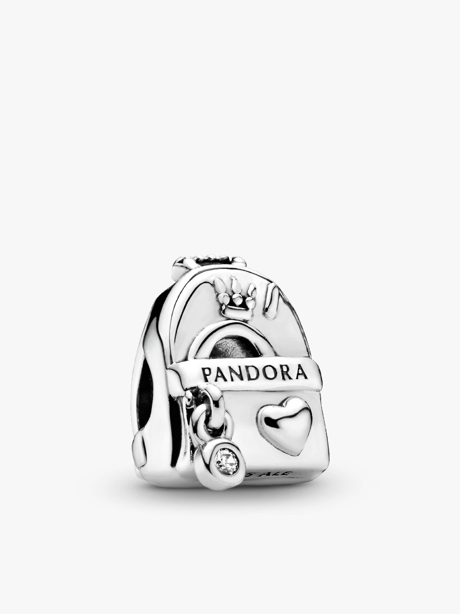 Backpack silver charm with clear cubic zirconia