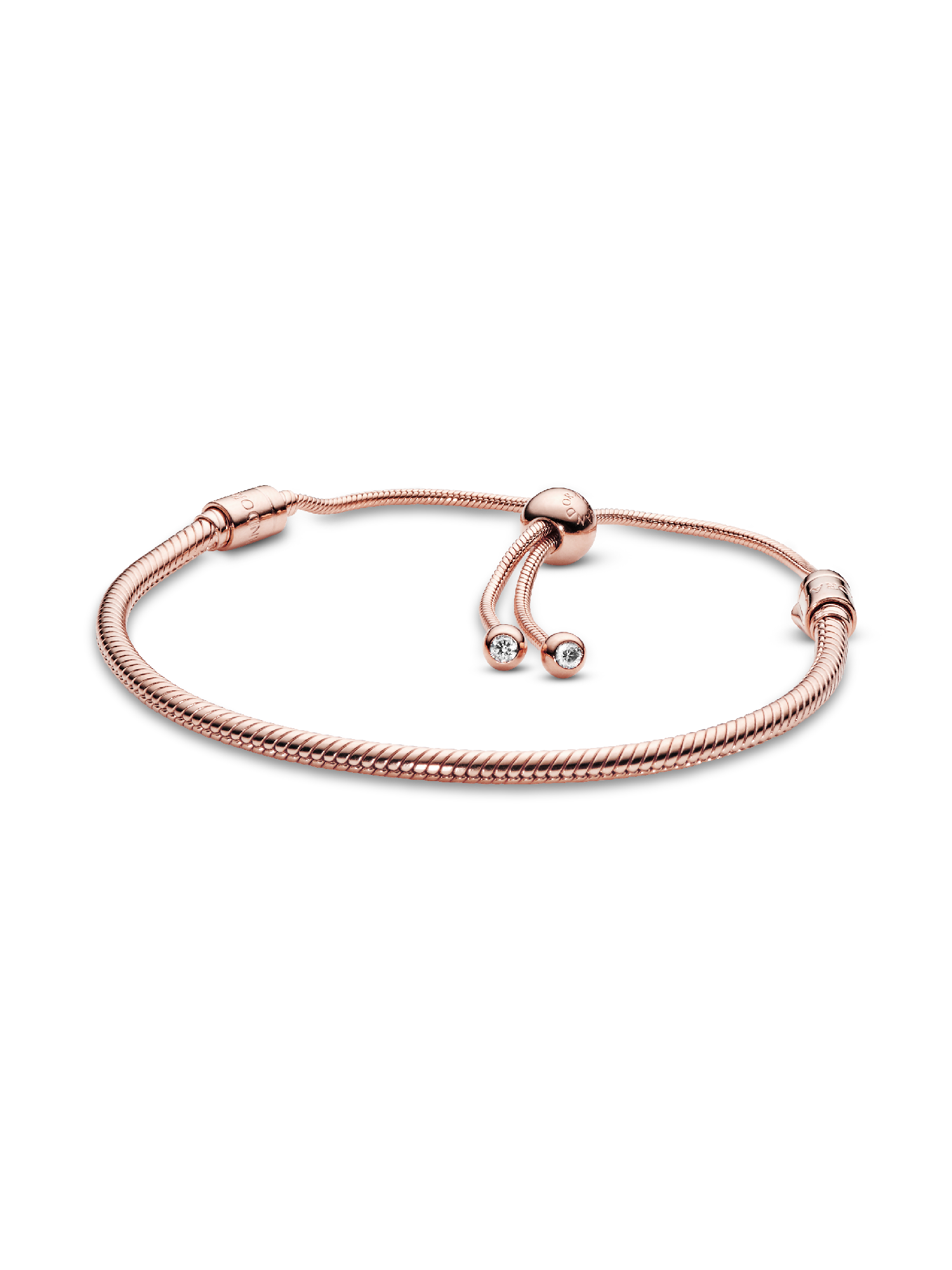 Snake chain 14k rose gold-plated bracelet with clear cubic zirconia