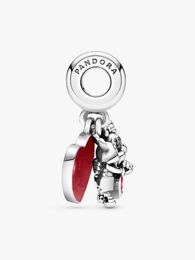 Disney Mickey, Minnie and heart silver dangle with red and clear cubic zirconia and red enamel