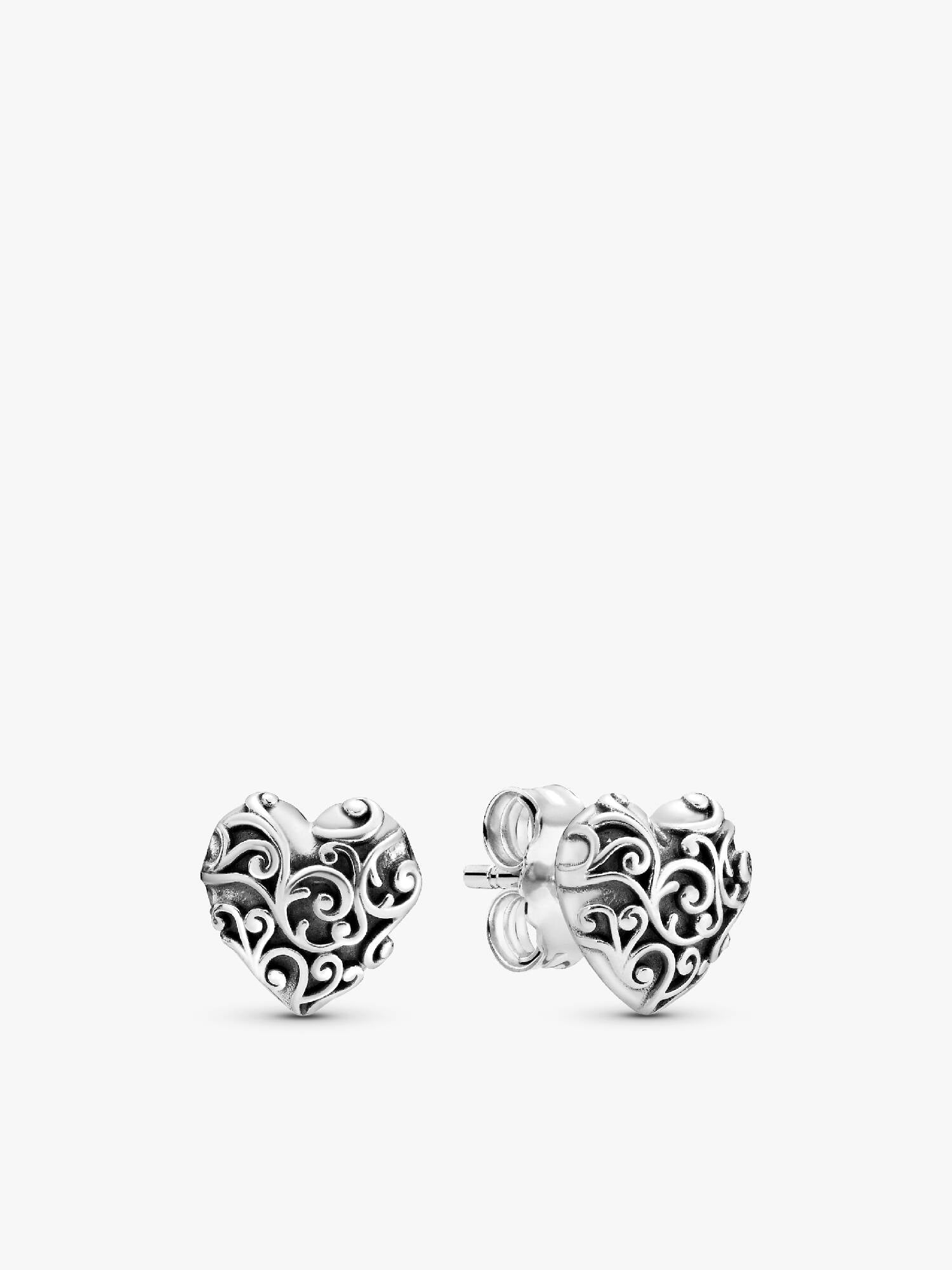 Regal pattern heart silver stud earrings