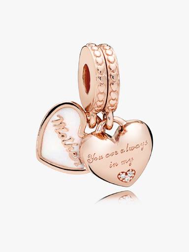 Mother & daughter 14k rose gold-plated split dangle with silver enamel and clear cubic zirconia