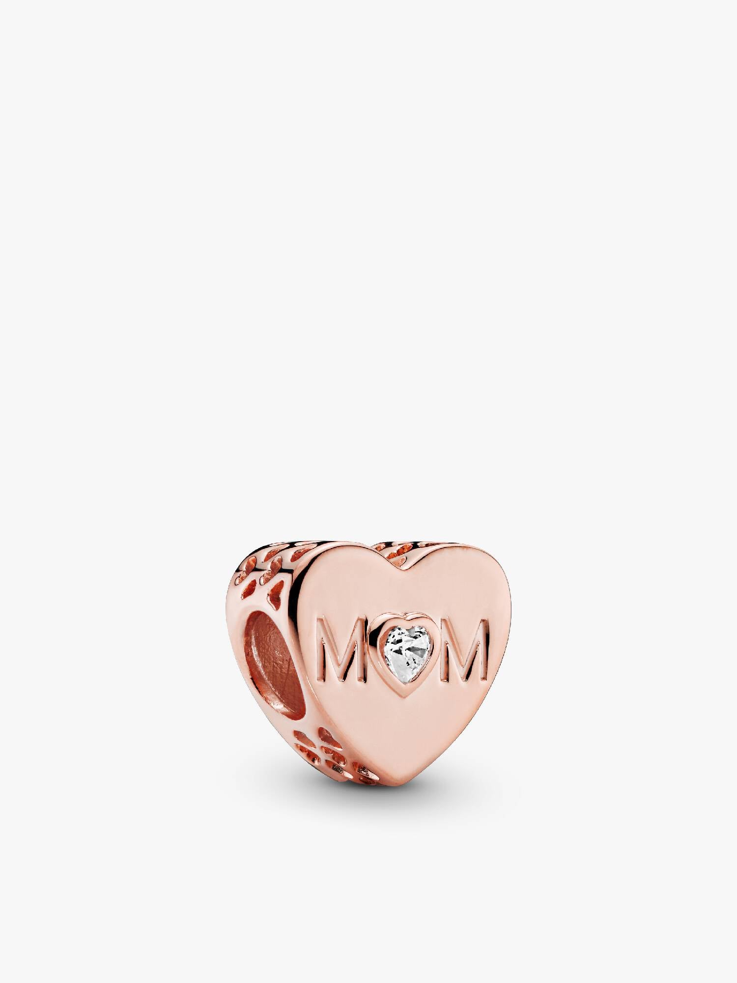 Mum heart 14k rose gold-plated charm with clear cubic zirconia
