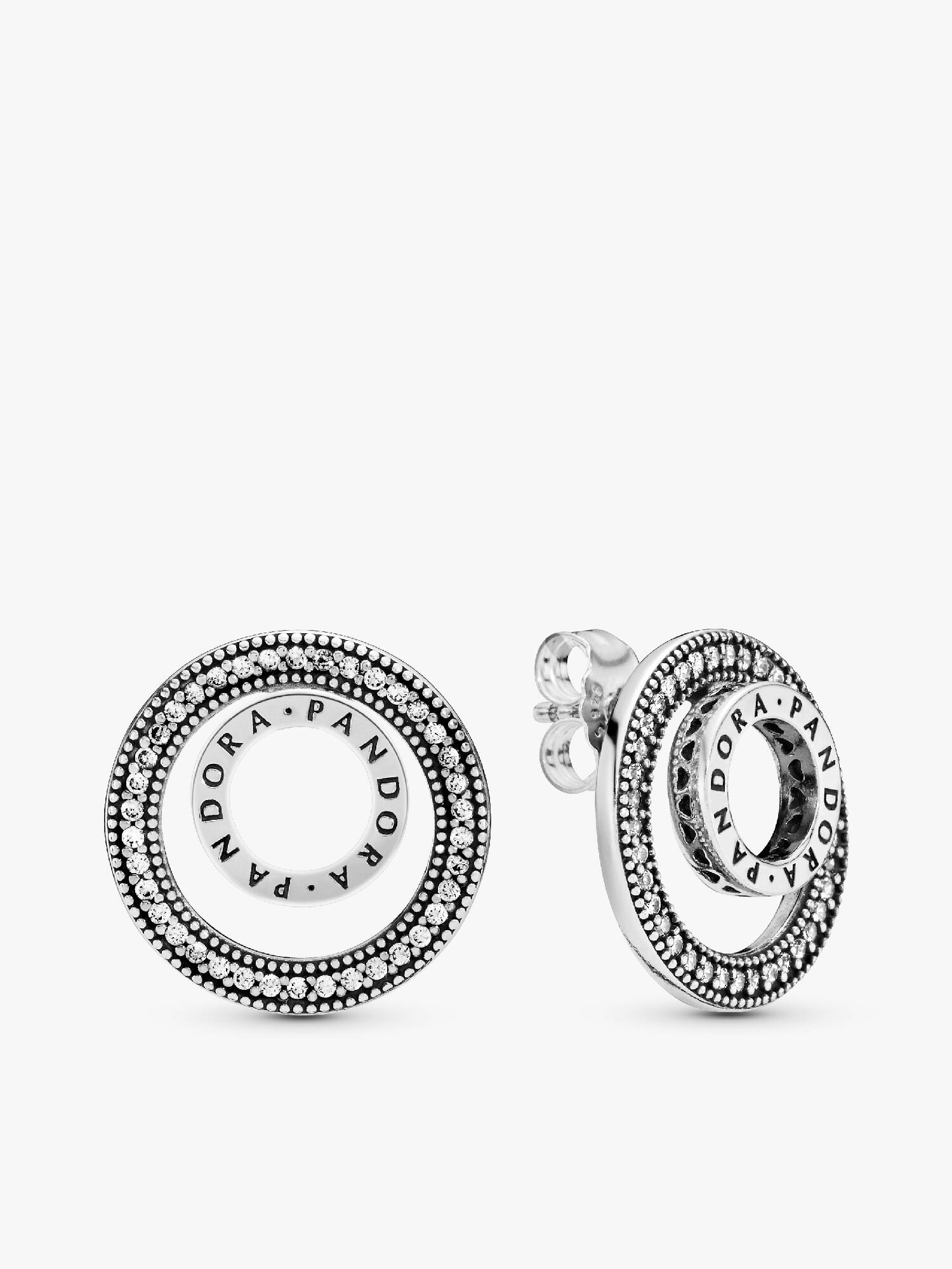 PANDORA logo silver earrings with clear cubic zirconia