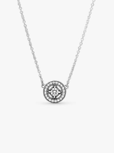 Silver necklace with clear cubic zirconia