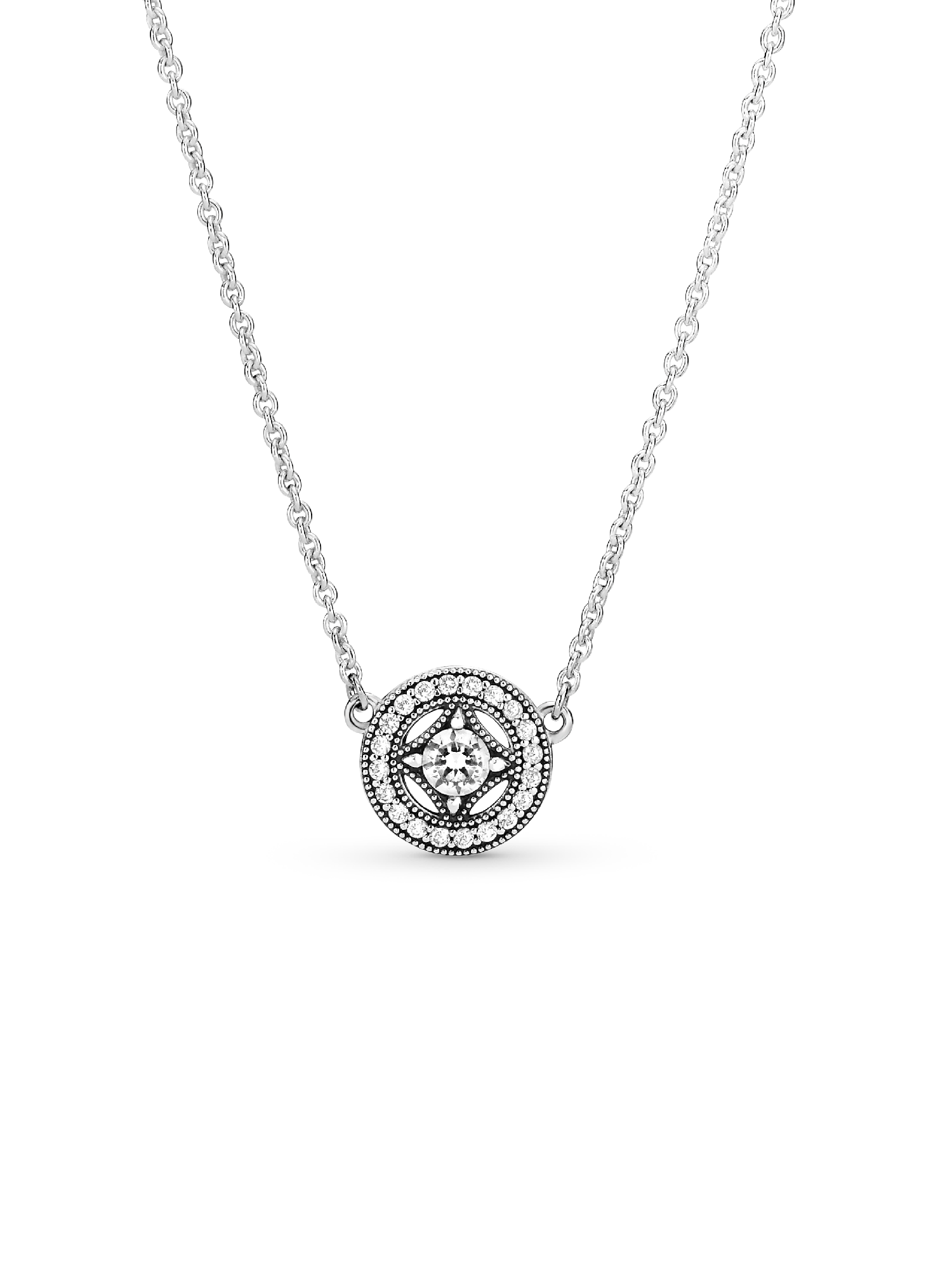 Silver necklace with clear cubic zirconia