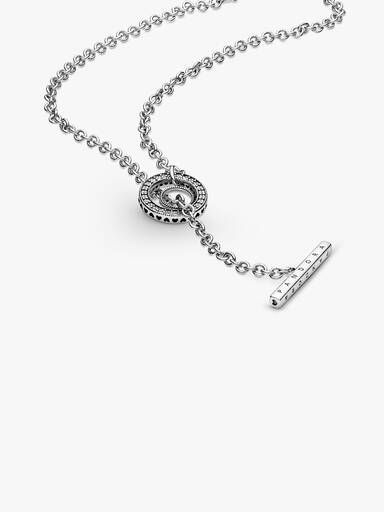 Pavé Circle Logo T-bar Heart Necklace