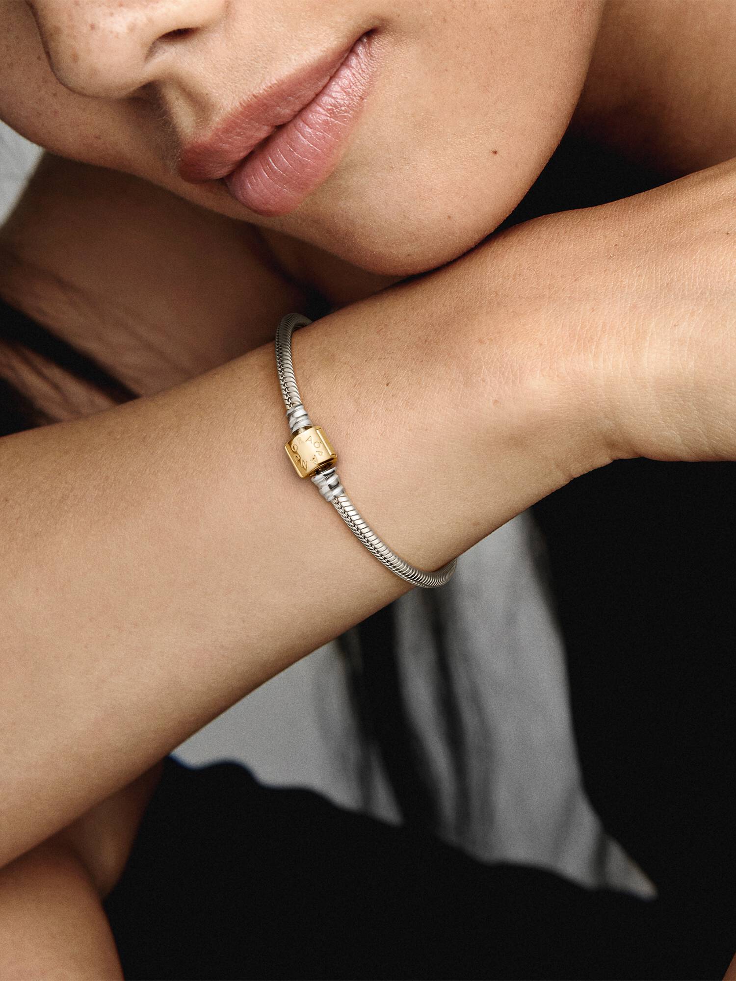 Pandora Moments Two-tone Barrel Clasp Snake Chain Bracelet