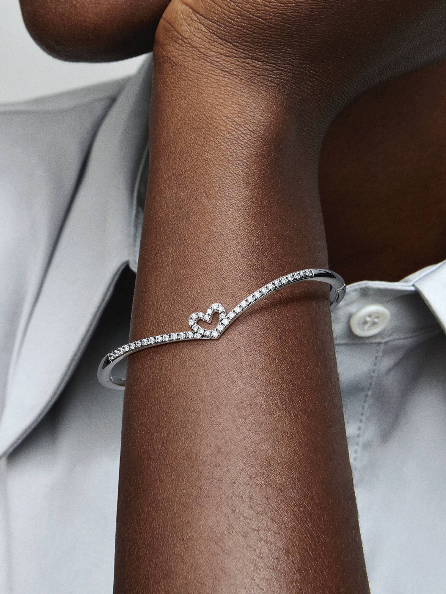 Sparkling Wishbone Heart Bangle