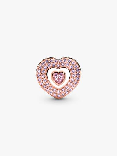 Heart 14k rose gold-plated charm with rose pink crystal, orchid pink crystal and white enamel