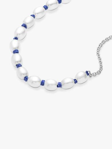 Treated Freshwater Cultured Pearl Blue Cord Chain Bracelet