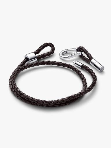 Pandora Moments Brown Braided Double Leather Bracelet