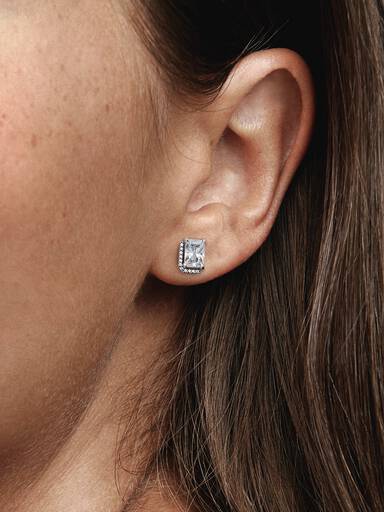 Rectangular Sparkling Halo Stud Earrings