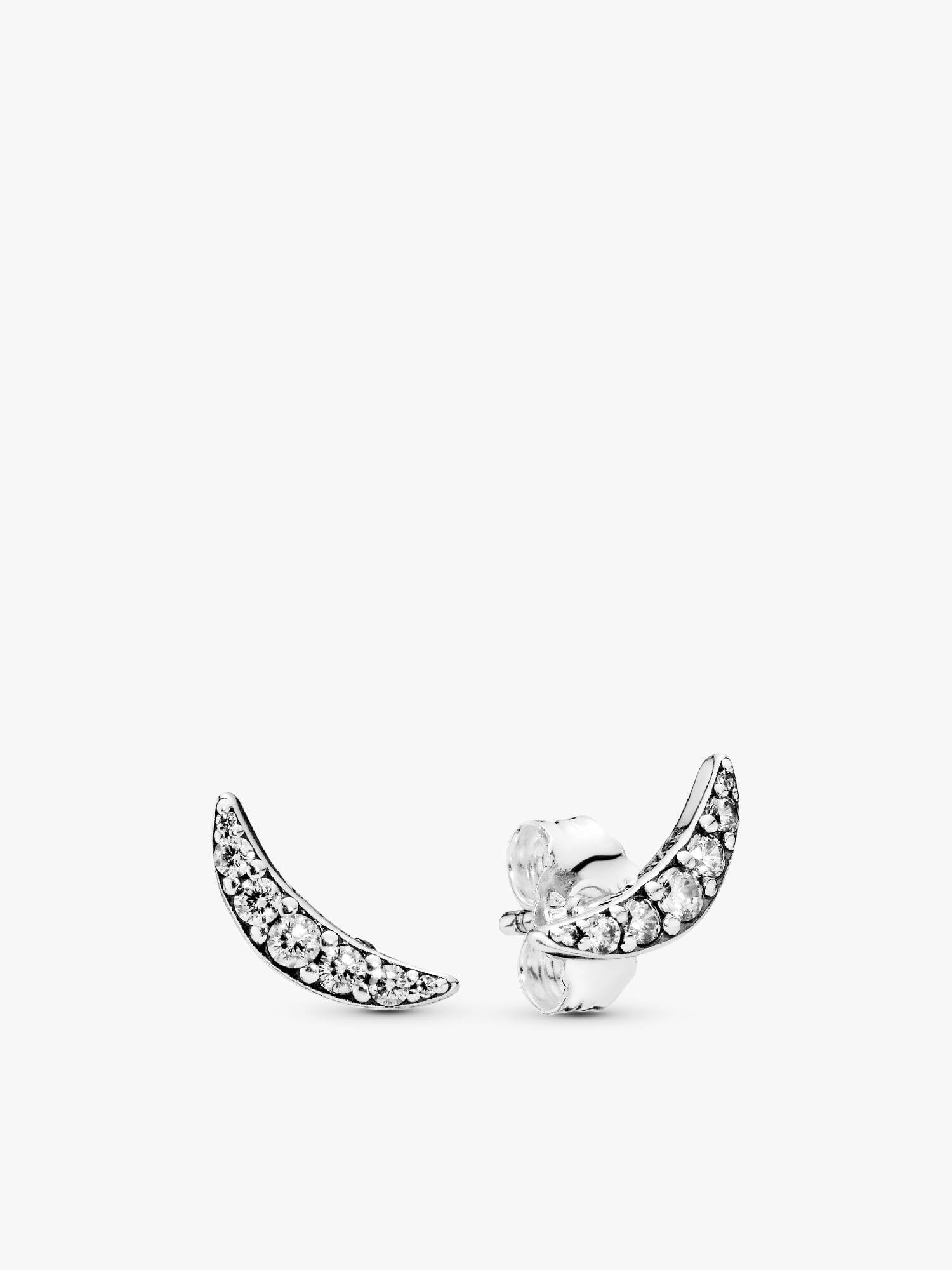 Moon silver stud earrings with clear cubic zirconia