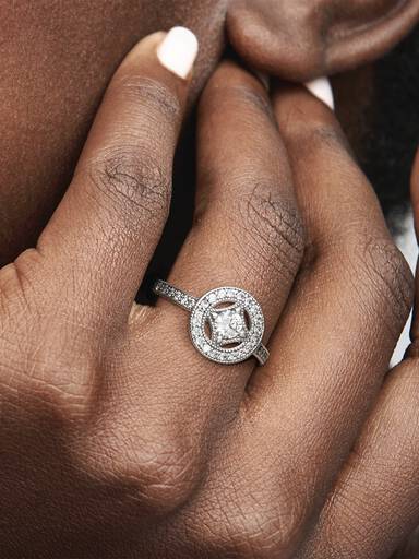 Silver ring with clear cubic zirconia