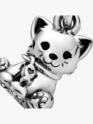Cat silver dangle with black enamel
