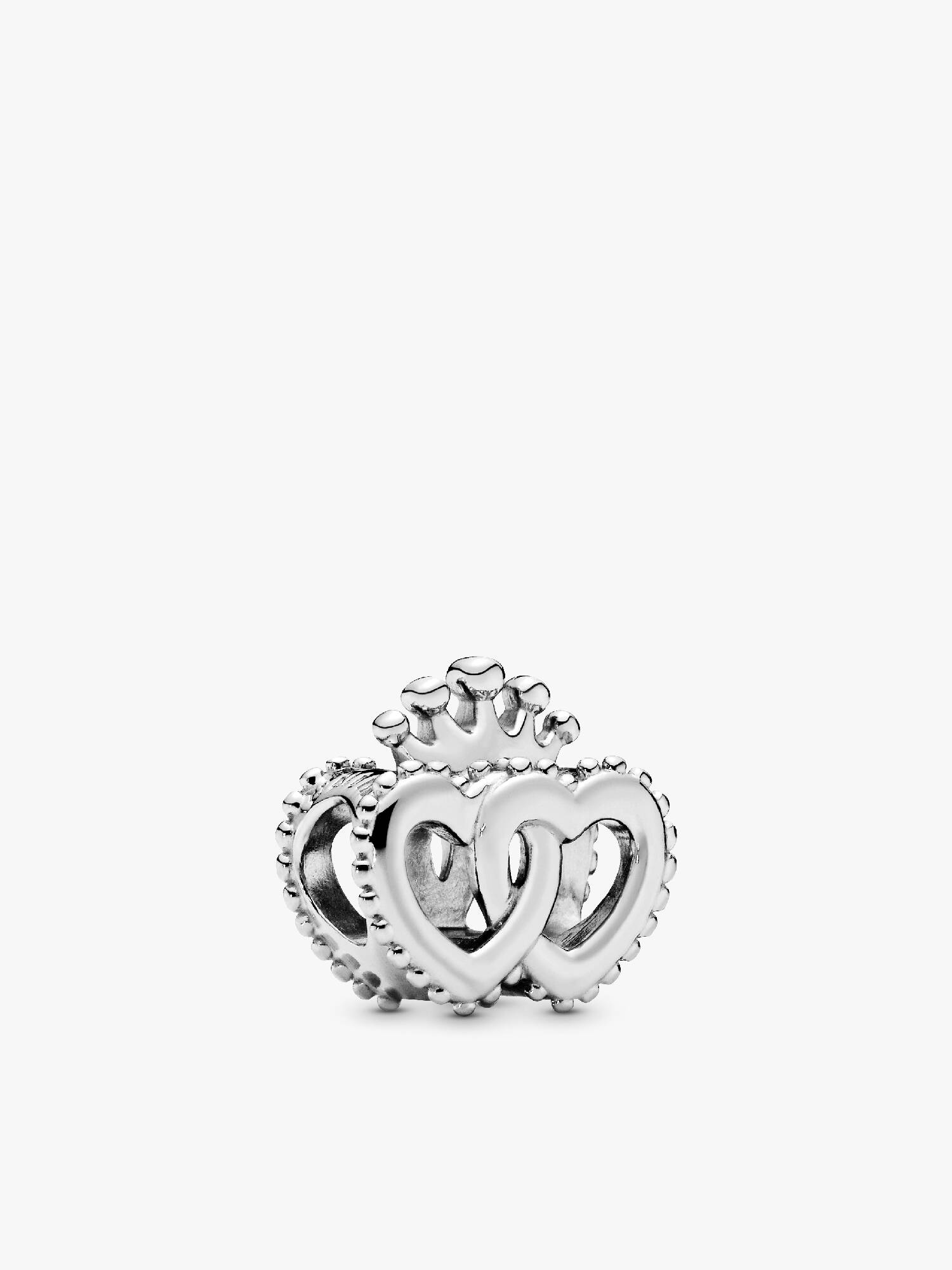 Interlocked crowned hearts silver charm