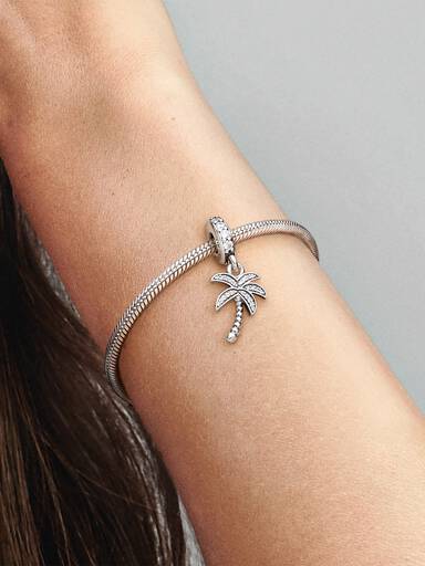 Palm tree silver dangle with cubic zirconia