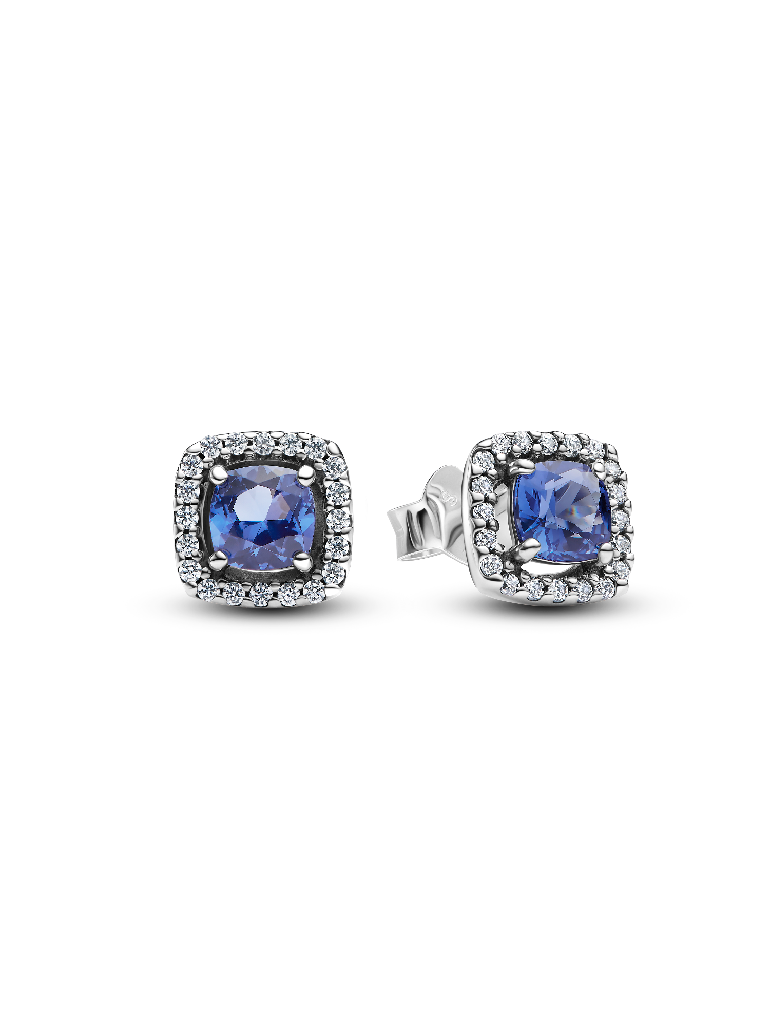 Sparkling Square Blue Halo Stud Earrings