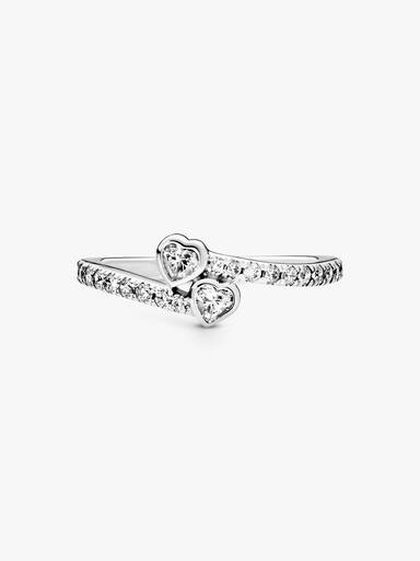 Hearts silver ring with clear cubic zirconia