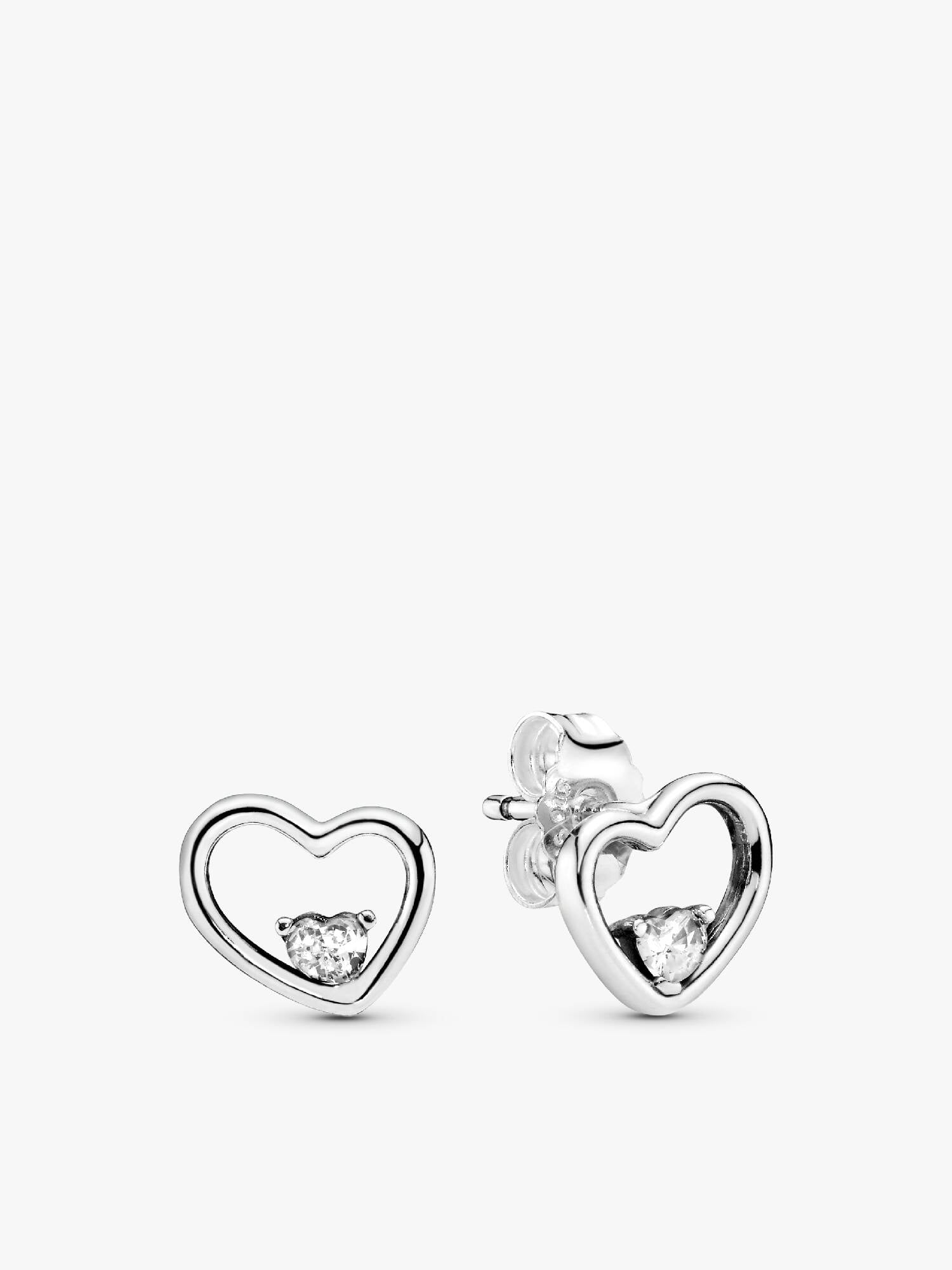Asymmetrical heart stud earrings with clear cubic zirconia