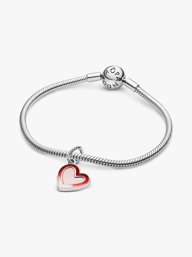 Asymmetrical heart silver dangle with shaded red and pink enamel
