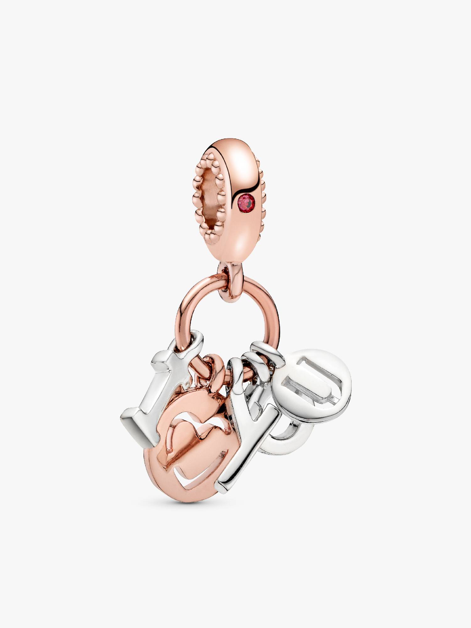 I love you 14k rose gold-plated and silver dangle with red cubic zirconia
