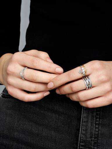 Wishbone silver ring with clear cubic zirconia
