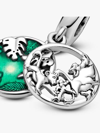 Disney Simba, Pumbaa and Timon silver dangle with royal green crystal and green enamel