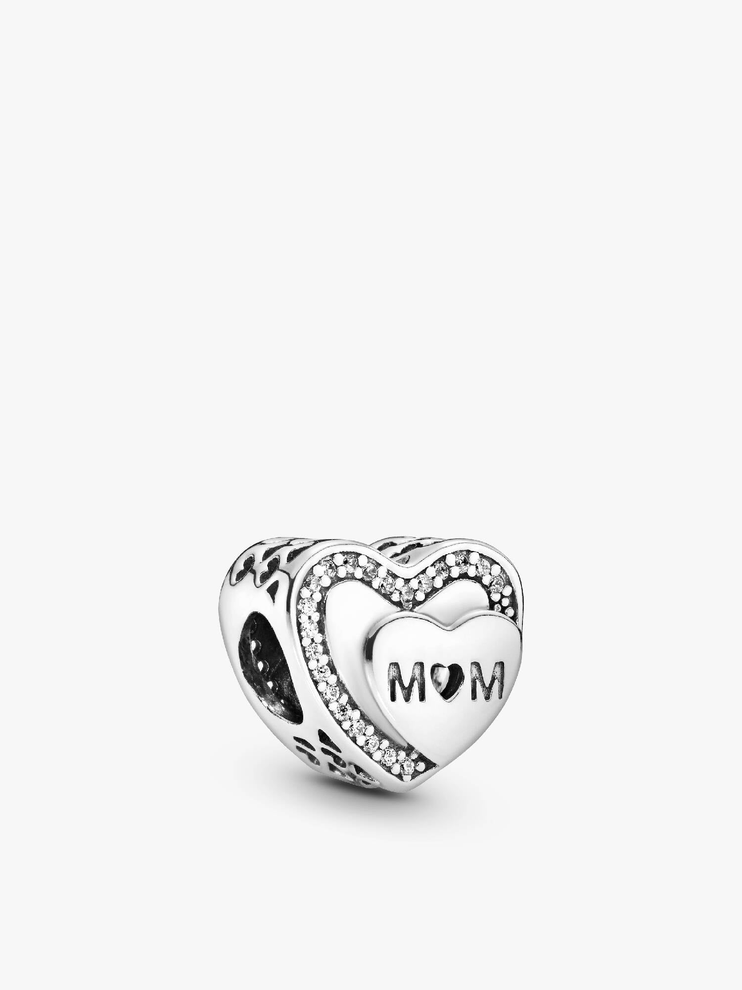 Mum heart silver charm with clear cubic zirconia
