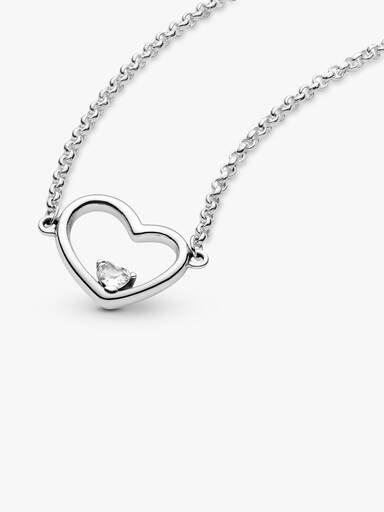 Asymmetrical heart silver collier with clear cubic zirconia