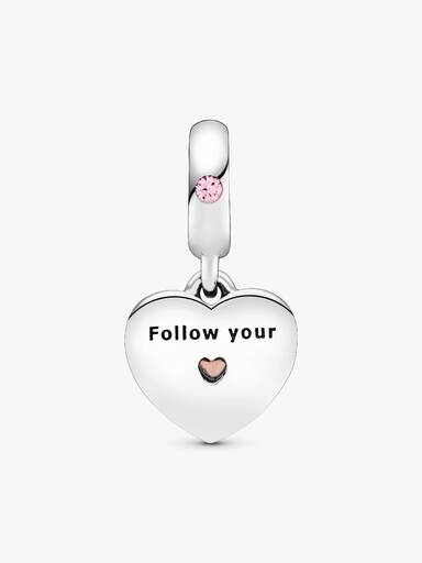 Labyrinth heart 14k rose gold-plated and silver dangle with blush pink crystal and pink enamel