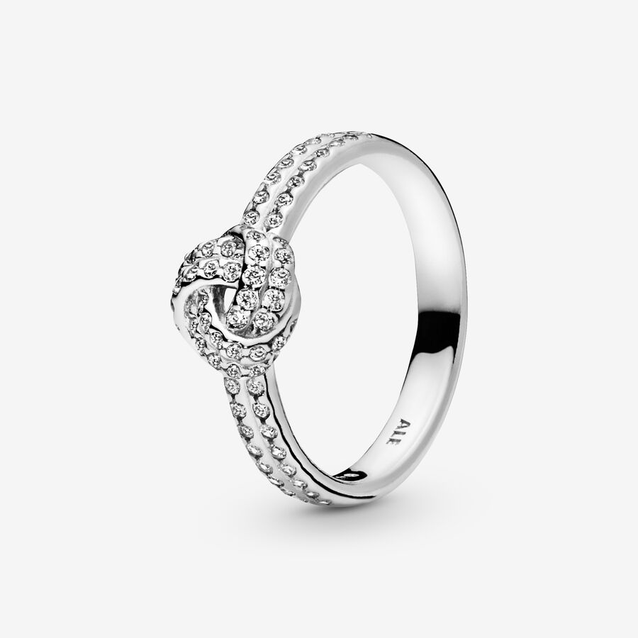 Love knot silver ring with clear cubic zirconia, Sterling silver
