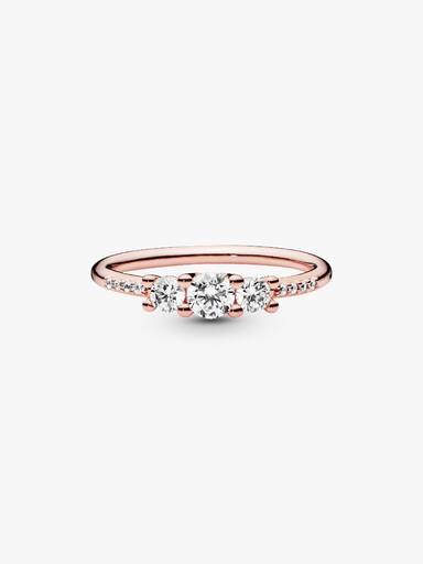 14k Rose gold-plated ring with clear cubic zirconia