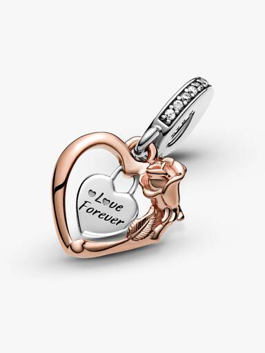 Heart & Rose Flower Dangle Charm