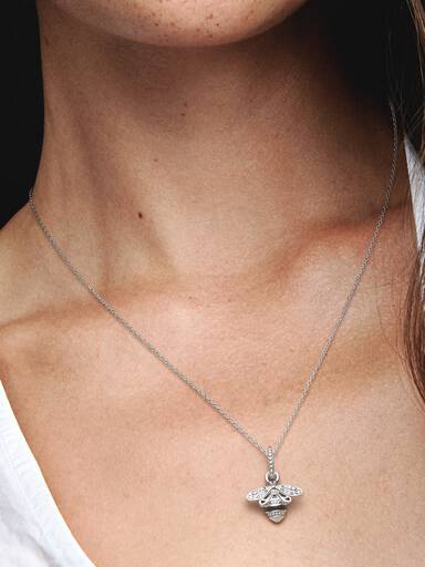 Bee sterling silver pendant with clear cubic zirconia and black enamel