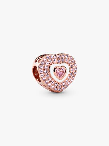 Heart 14k rose gold-plated charm with rose pink crystal, orchid pink crystal and white enamel