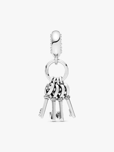 Love keys silver dangle with pink mist, royal purple, royal blue crystal and red cubic zirconia